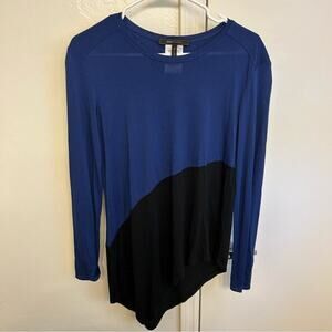 BCBG MaxAzria Color Block Asymmetrical Long Sleeve Top Blue Black Women’s Size S